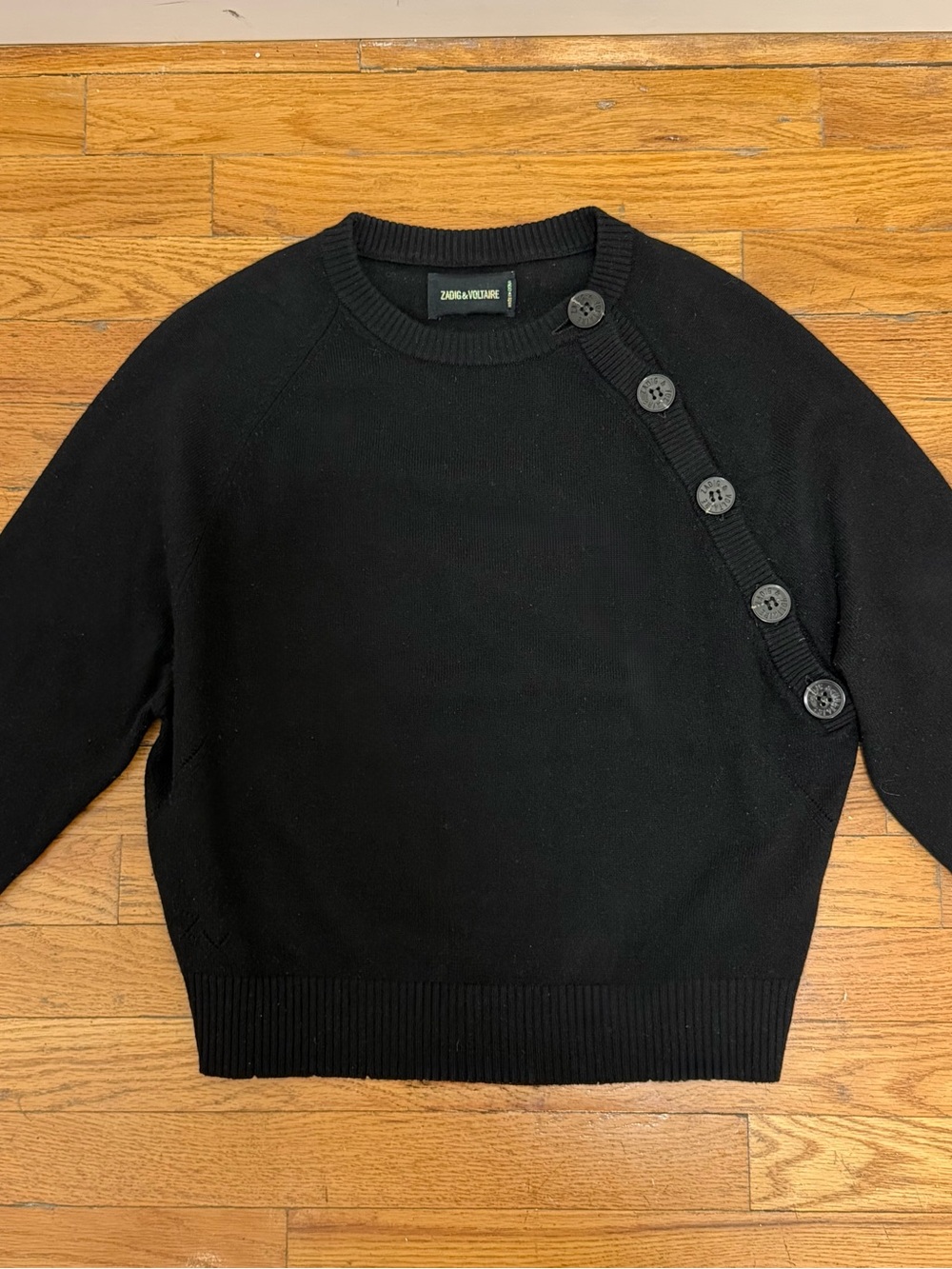 Zadig & Voltaire Black Button Detail 100% Cashmere Sweater - Size XS